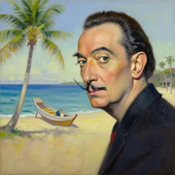 Salvador Dalí on vacation on Bali, trending on artstation, oil on canvas