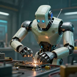 a close up shot of a robot repairing in factory,cyberpunk,2077