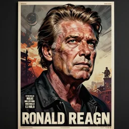undead ronald reagan zombie, punk rock poster, painted by by frank miller and mike mignola