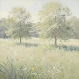 eclectic by martin deschambault indigo. a land art of a beautiful landscape, delicate brushstrokes. peaceful & serene, with a gentle breeze blowing through the trees & flowers. colors are muted & gentle, calm & tranquility. well balanced & harmonious. color & composition, pleasing to the eye & calming to the soul.