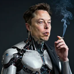 elon musk as a cyborg, smoking cigarette