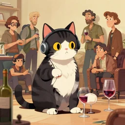 funky cat listen to some music and drink wine, extremely detailed, sharp focus, wide view, full body shot, smooth, digital illustration, by james jean, by rossdraws, frank franzzeta, mcbess, sakimichan, brosmin, danton fadeev, steve simpson