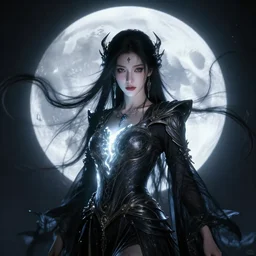 portrait of moon sorceress, beautiful, attractive, glowing, jaw dropping, dynamic lighting, dark, menacing, intricate and detailed, 4 k octane render, age 1 9