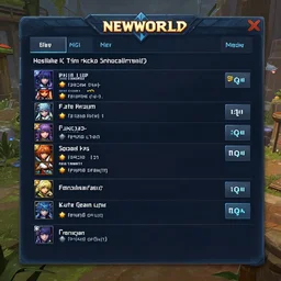 cg gui, main menu of newworld online