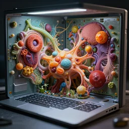 the inside of a computer only made of organic material, biology, photo - realistic, detailed