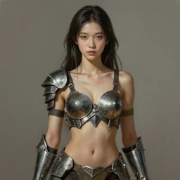 a photorealistic painting of an attractive young girl, partially clothed in dull metal-plated battle armor, olive skin, long dark hair, beautiful bone structure, symmetric facial features, perfect eyes, intricate, elegant, slim natural physique, digital painting, concept art, finely detailed, illustration, sharp focus, minimal artifacts, from Metal Gear, by Greg Rutkowski, in the style of Ruan Jia and Mandy Jurgens and Artgerm and William-Adolphe Bouguerea, trending on Artstation, award winning