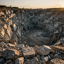 stone quarry bottom-up view of dirty stones in a quarry of different fractions in the evening light ultra detailed by Emmanuel Lubezki, golden hour, atmospheric lighting, 8k resolution, best color graded, vray beautiful, hyper-realistic render  W 1920 H 1080