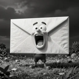 shouting email, cartoon, caracature, b&w