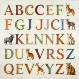 an epic, beautiful painting of the whole alphabet from a - z drawn accompanied with animals that begin with those letters, hyper detailed, clear, focused