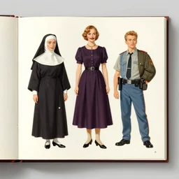 a dress up book from the 1 9 7 0's featuring lenin. outfits include a nun, a policeman, a plumber and a greaser.