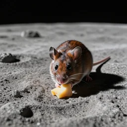 Mouse eating cheese on the lunar surface
