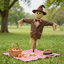 scarecrow has a picnic, extremely photorealistic