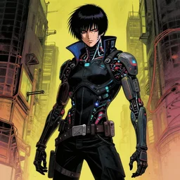 cursed illustration of cyberpunk wired hunter, manga style of kentaro miura, by norman rockwell, weirdcore