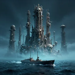 by giacomo balla and sergey grechanyuk, visually stunning, cinematic, ultra realistic, hyper realism, 1 2 k, epic, octane render, unreal engine, vfx, maya, a quantum mechanical effect : 🚨 techno - gothic totems of a post - apocalyptic civilization of tribes and clans 💀, a double merge pour : a lonely ship adrift in the endless ocean of time