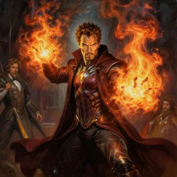 tony stark as stunning male master wizard casting fire spell, highly detailed painting by gaston bussiere, craig mullins, j. c. leyendecker, 8 k