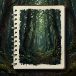 a painting of a binder notebook door in the woods, detailed digital art, trending on artstation, eerie thriller aesthetic!,