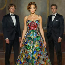 halle berry wearing a dress made from stained glass in the design of a rose. painting by artgerm and greg rutkowski and ilya kuvshinov