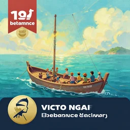 a painting of a boat with people on it floating in the ocean, a storybook illustration by victo ngai, behance contest winner, fantasy art, storybook illustration, 2 d game art, artwork