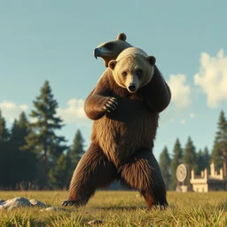 a bear rips off tony hawk's legs, photograph, hyper realistic, outdoors, midafternoon, 4 k, artstation, unreal engine, cinematic
