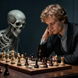 Magnus Carlsen playing chess against Death