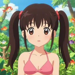 anime cartoon of a face portrait of a cute girl with pigtails, bikini, nicoletta ceccoli, mark ryden, lostfish, max fleischer, hyper realistic, artstation, illustration, digital paint, matte paint, vivid colors, bright, cheerful, detailed and intricate environment