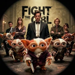 Fight Club the movie, the people are replaced with gremlins, trending on Artstation, 8K, ultra wide angle, pincushion lens effect.