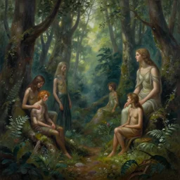 painting of the beings of the forest, fantasy, surreal, very detailed, 8k