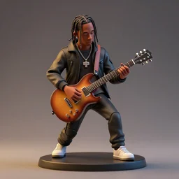 Travis Scott playing guitar, as a figurine, studio, light, trending on artstation, 8K,