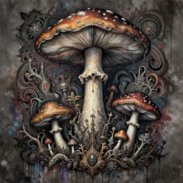 psychedelic mushrooms shamanic dmt art, the meaning of capitalism, dark and muted colors, by frank frazetta, by frida kahlo, street art, dripping paint, spray paint, insanely detailed and intricate, hypermaximalist, elegant, ornate, hyper realistic, super detailed
