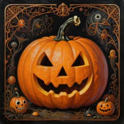 psychedelic halloween pumpkin fantasycore farmscape, glossy painting, art nouveau elemental 4 k detailed matte illustration trending on behance, cgsociety, black and cinnamon color scheme, pastiche by tim and greg hildebrandt, pastiche by kay nielsen