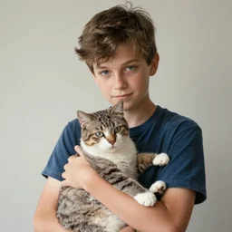a beautiful boy holding a cat, by sally mann