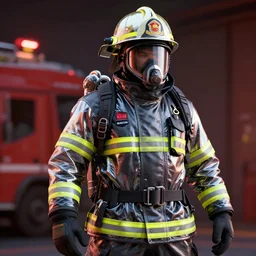 fireman, 8 k uhd, unreal engine, reflected chrome octane render in the artstyle of greg rutkowski