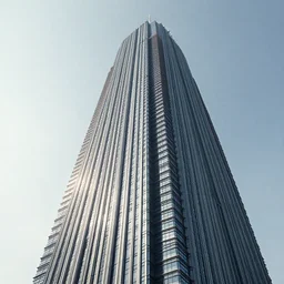 singular!!! skyscraper rising alone. lateral view showing the building from top to bottom. dynamic perspective, sharp focus, crisp lines, surrealism, concept art by dom qwek, trending on cg society, neofuturism, futuristic, volumetric lighting, aesthetic. digital matte painting