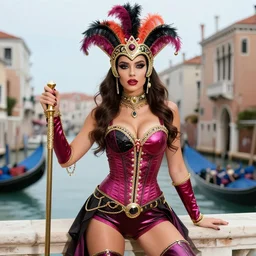 beautiful female character inspired by venice carnival and pop art bounty hunter | | digital artwork made by greg rutswork, anna dittmann and lois van barlee, symmetrical rim light, anatomically correct