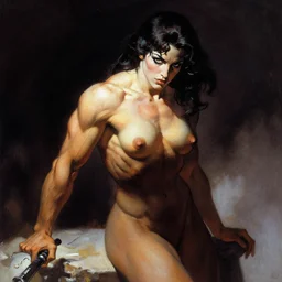 muscular woman by frank frazetta