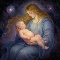 a god giving birth to a new universe and then dissolving itself into it, in the style of william blake, illustration, epic, fantasy, smooth