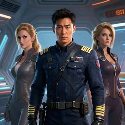 epic professional digital art of male asian starship captain, by leesha hannigan, iris van herpen, joelle jones, artstation, cgsociety, wlop, epic, much wow, much detail, gorgeous, detailed, cinematic, masterpiece
