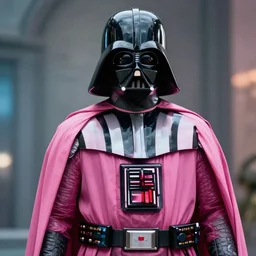 darth vader in pink outfit, photoreal, still frame, cinematic
