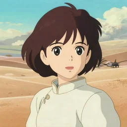anime art full body portrait character nausicaa by hayao miyazaki concept art, anime key visual of elegant young female, short brown hair and large eyes, finely detailed perfect face delicate features directed gaze, the dune movie sandworm desert background, trending on pixiv fanbox, studio ghibli, extremely high quality artwork cute sparkling eyes kyoto animation scenery pastel colors