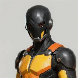 portrait of a superhero by greg rutkowski, he looks like joseph quinn, he is wearing a black, orange and yellow kevlar gear with a mask, highly detailed portrait, digital painting, artstation, concept art, smooth, sharp foccus ilustration, artstation hq