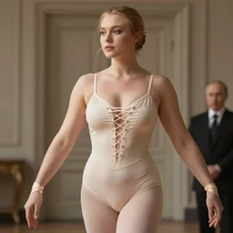 Vladimir Putin as a voluptuous girl, genderswap, wearing laced ballerina clothes