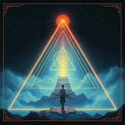 album cover of spirit center glowing triangle border by akihiko yoshida
