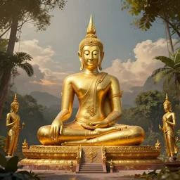 angorak vat temple made of gold, serene environment, hindu art, concept art, digital art