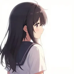 “anime girl, distant pov, plain white background”