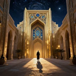 arabian nights, art deco, in socotra island, starry night, trending artstation, octane render, cgsociety, surrealist, cinematic, shadow of the tomb rider