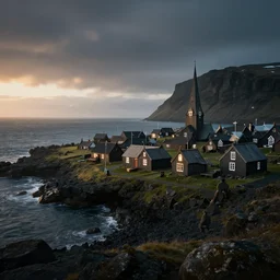 a viking village on the coast of iceland, dynamic lighting, volumetric, bokeh, cinematic, establishing shot, extremly high detail, photo realistic, cinematic lighting, post processed, concept art, artstation, matte painting, style by eddie mendoza, raphael lacoste, alex ross
