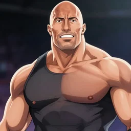 anime artwork close up shot of dwayne johnson as the rock at wrestlemania. anime