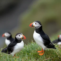 puffins on an iceland hill