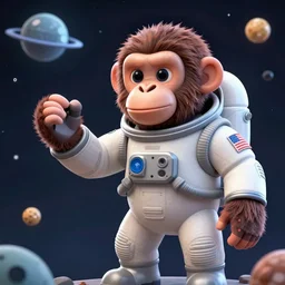 chimpanzee left in space, wearing space suit. interesting 3 d character concept by tiger hkn and gediminas pranckevicius, maplestory, game art, hyper detailed, character modeling, cartoon, cinematic, raytrace, concept art, trend on behance 3 d art, v - ray, maya, c 4 d