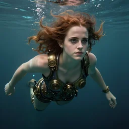 underwater steampunk emma watson, au naturel, hyper detailed, digital art, trending in artstation, cinematic lighting, studio quality, smooth render, unreal engine 5 rendered, octane rendered, art style by klimt and nixeu and ian sprigger and wlop and krenz cushart.
